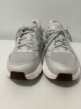 Hoka One One Gray and Blue Athletic Shoe Label Detail